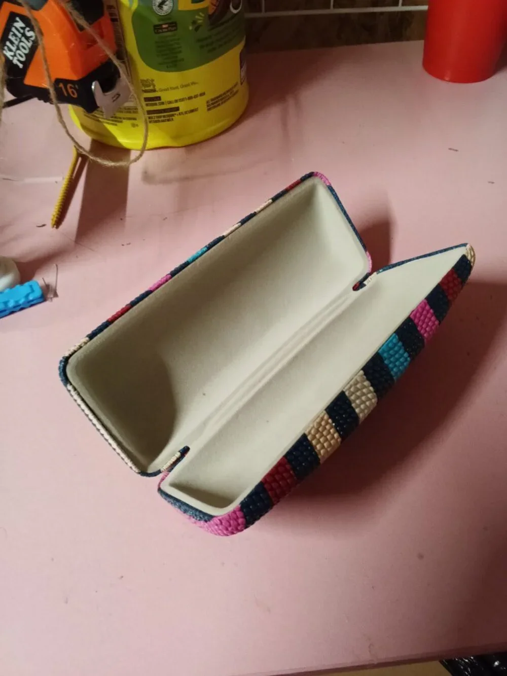 Colorful Striped Hard Eyeglass Case with Textured Finish